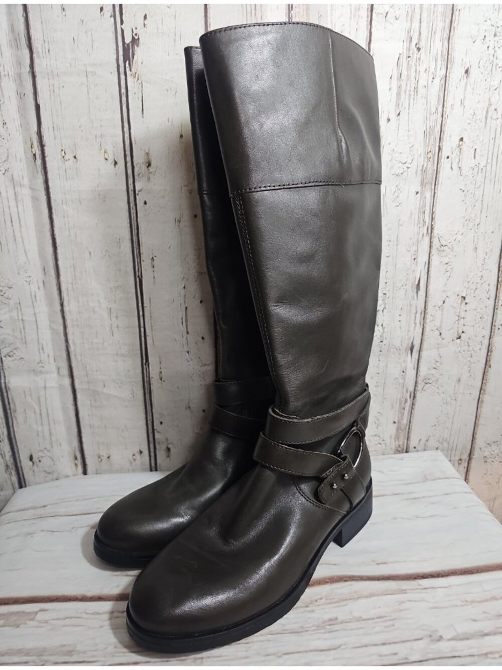 Bandolino Knee High Riding Boots Womens 6 Brown Leather Buckle Zip Tall Boots